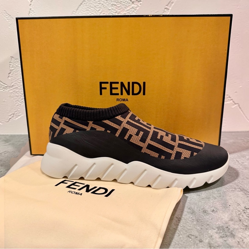 Fendi Brown & Black FF Logo Slip-On Sock Sneaker Men Uk6/Men US 7/Wmn US 9.5